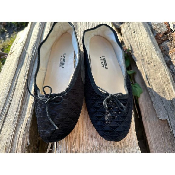 E. Porselli for J. Crew Geo Textured Black Velvet Ballet Flats EU 38 EUC - Picture 4 of 16
